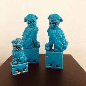 Porcelain Turquoise Chinese Foo Dog Figurines set